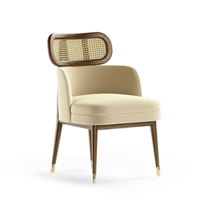 Chai-0012, Small curved rattan chair, Engineered solid wood frame and high density sponge