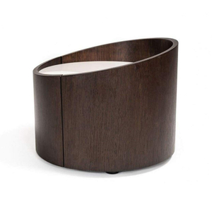 Nigh-0001,Round tube bedside table , Curved solid wood veneer & damping mute guide 
