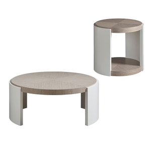 CoTa-0017, ROUND COCKTAIL TABLE combination，Natural solid wood textured desktop with a subtly curved & clean white base.