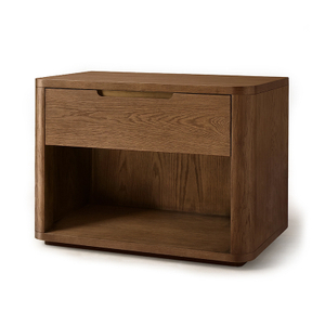 Nigh-0017, round corner nightstand, E1 Plywood with natural solid wood veneer finish