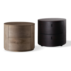 Nigh-0006, Cylindrical rock panel bedside table, Curved solid wood veneer & damping mute guide 