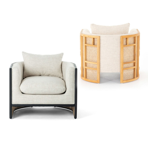 LeCh-0003 , Wabi-sabi Lounge chair , Rattan and solid wood frame , Upholstered