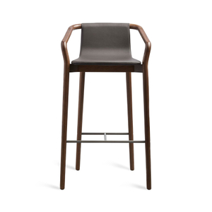 BaSt-0017, Uniquely carved upholstered bar stools, Solid ash wood frame with formed plywood & 304SS foot rest rod